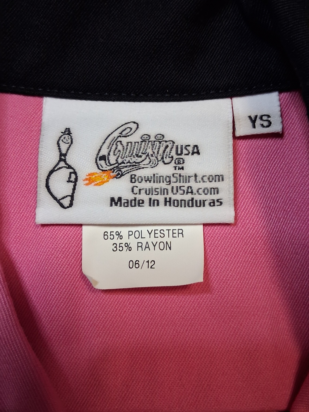 Pink Black Retro Bowling Shirt ~ Youth Small By Cruisin USA ~ Rockabilly & Rayon - Picture 3 of 6